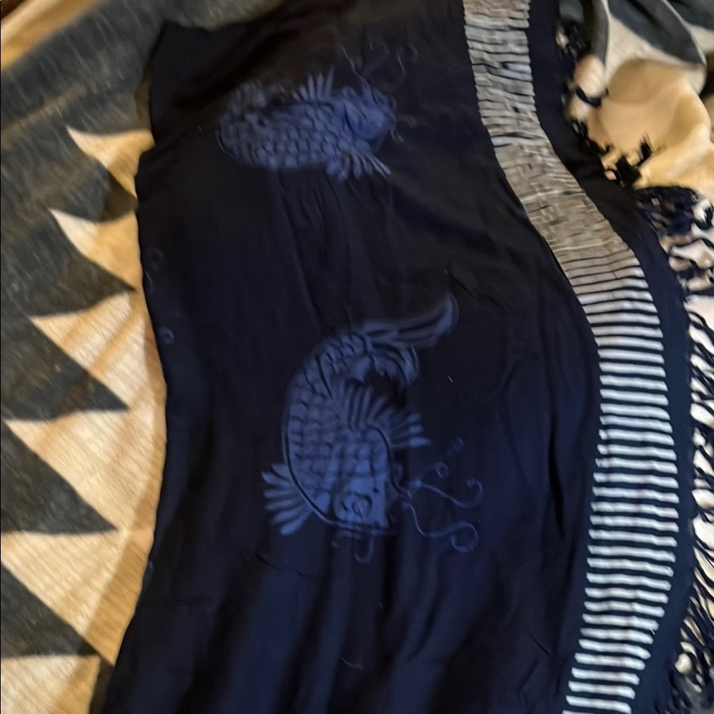 Navy Blue Fish Patterned Scarf